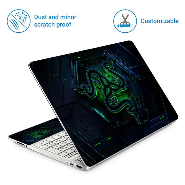 Full Panel Laptop Skin - Gamer Green Black Abstract