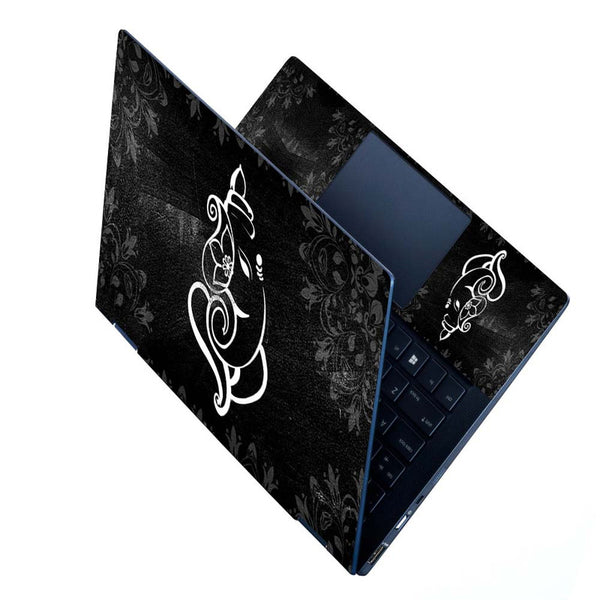 Full Panel Laptop Skin - Ganesh Black Floral Ruff