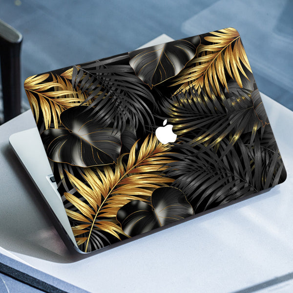 Laptop Skin for Apple MacBook - Golden Black Leaves - SkinsLegend