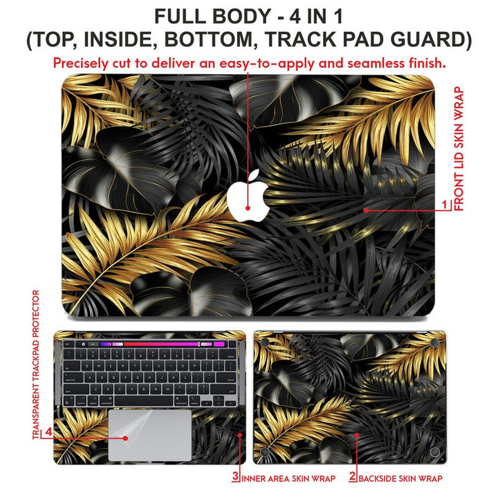 Laptop Skin for Apple MacBook - Golden Black Leaves - SkinsLegend