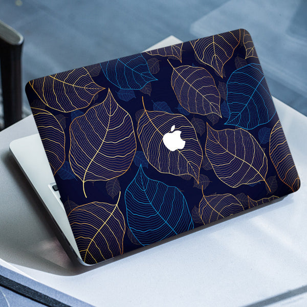 Laptop Skin for Apple MacBook - Golden Blue Metal Leaves - SkinsLegend