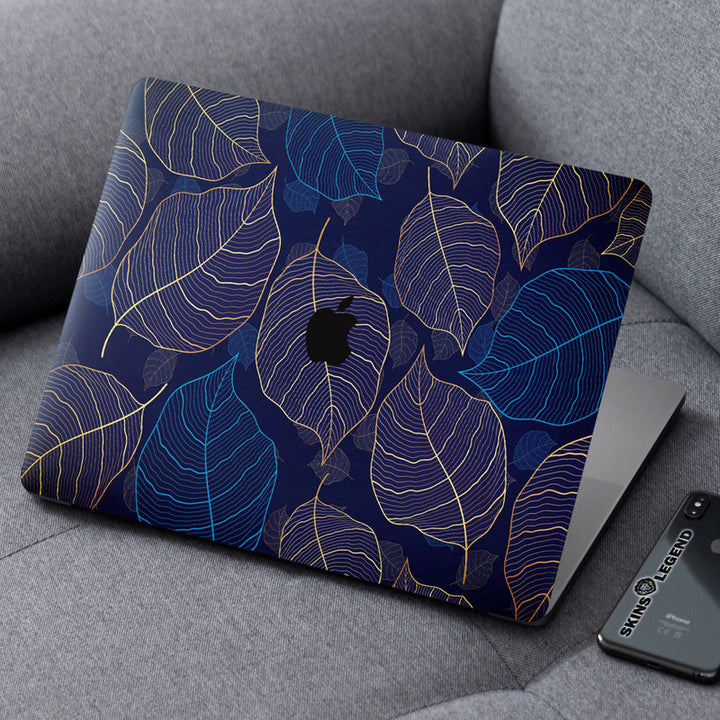 Laptop Skin for Apple MacBook - Golden Blue Metal Leaves - SkinsLegend