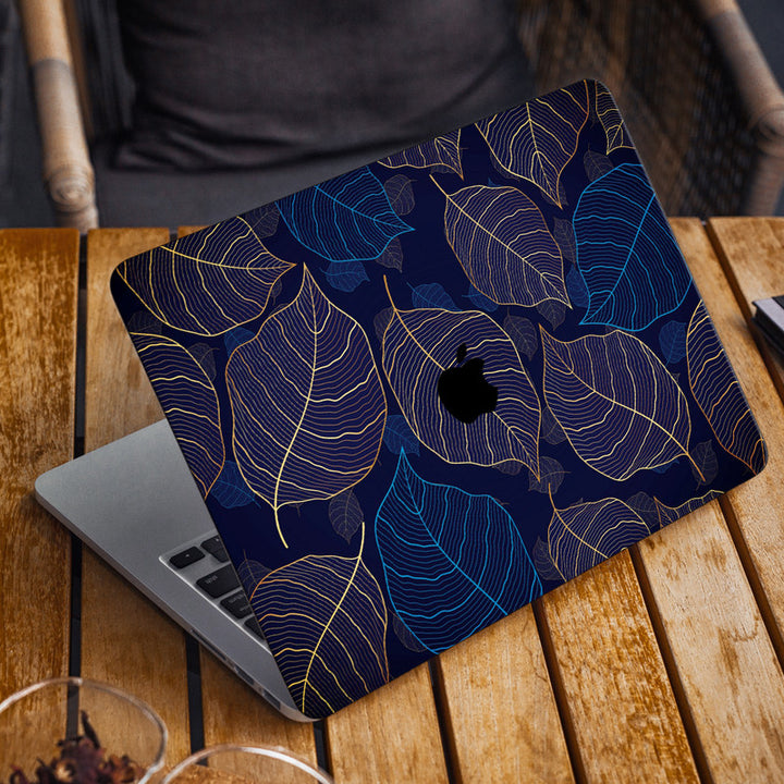 Laptop Skin for Apple MacBook - Golden Blue Metal Leaves - SkinsLegend