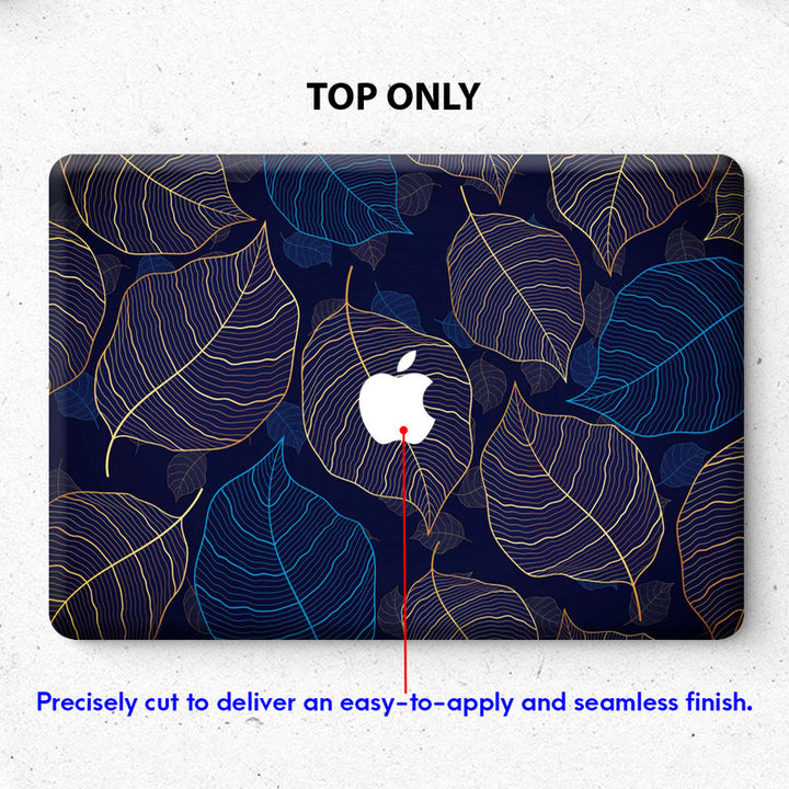 Laptop Skin for Apple MacBook - Golden Blue Metal Leaves - SkinsLegend