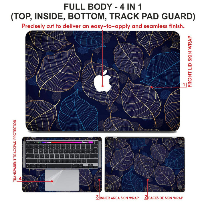 Laptop Skin for Apple MacBook - Golden Blue Metal Leaves - SkinsLegend