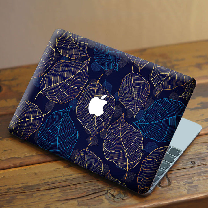 Laptop Skin for Apple MacBook - Golden Blue Metal Leaves - SkinsLegend