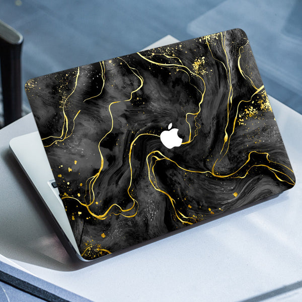 Laptop Skin for Apple MacBook - Golden Effect on Black Marble - SkinsLegend