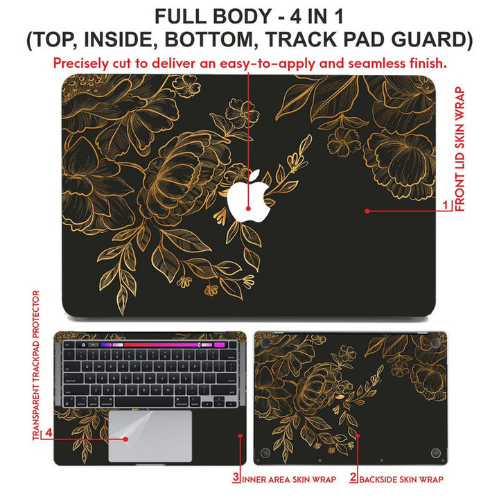 Laptop Skin for Apple MacBook - Golden Floral Art - SkinsLegend