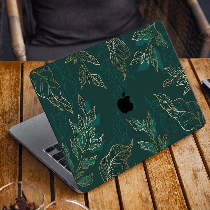 Laptop Skin for Apple MacBook - Golden Leaf on Green - SkinsLegend