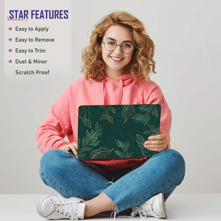 Full Panel Laptop Skin - Golden Leaf on Green