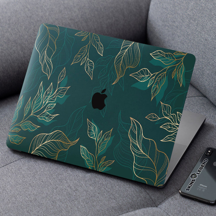 Laptop Skin for Apple MacBook - Golden Leaf on Green - SkinsLegend