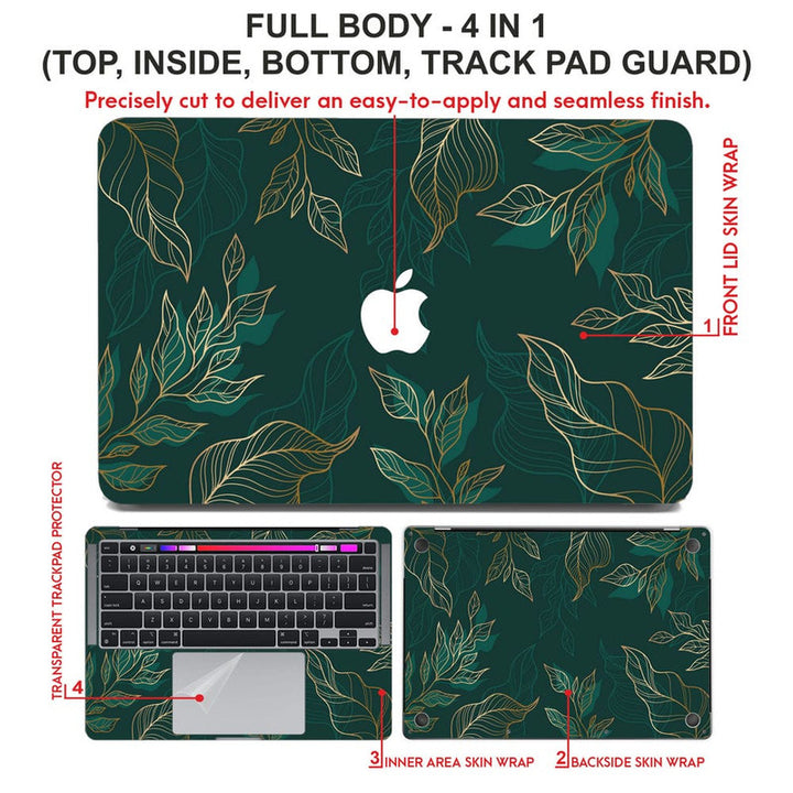 Laptop Skin for Apple MacBook - Golden Leaf on Green - SkinsLegend