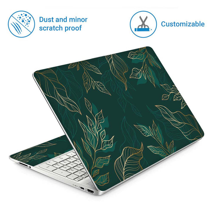 Full Panel Laptop Skin - Golden Leaf on Green