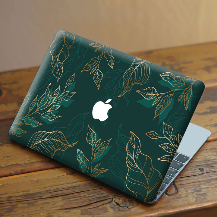 Laptop Skin for Apple MacBook - Golden Leaf on Green - SkinsLegend