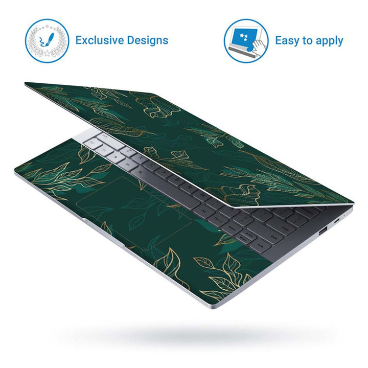 Full Panel Laptop Skin - Golden Leaf on Green