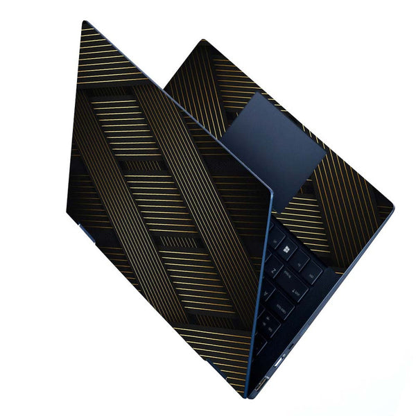 Full Panel Laptop Skin - Golden Shaded Lines on Black