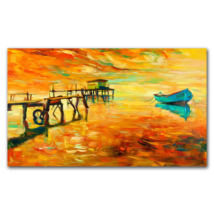 FineArts Rolled Canvas Painting - Green Boat Hand Made