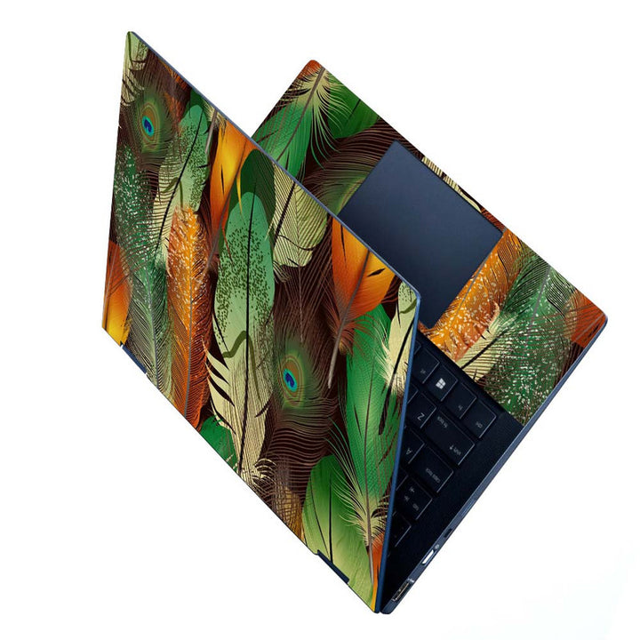 Full Panel Laptop Skin - Green Shade Feather Art