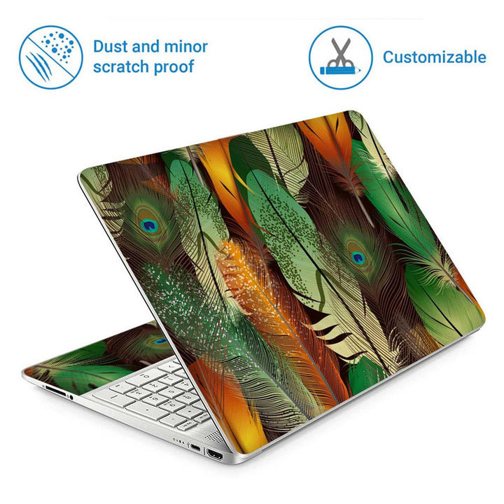 Full Panel Laptop Skin - Green Shade Feather Art