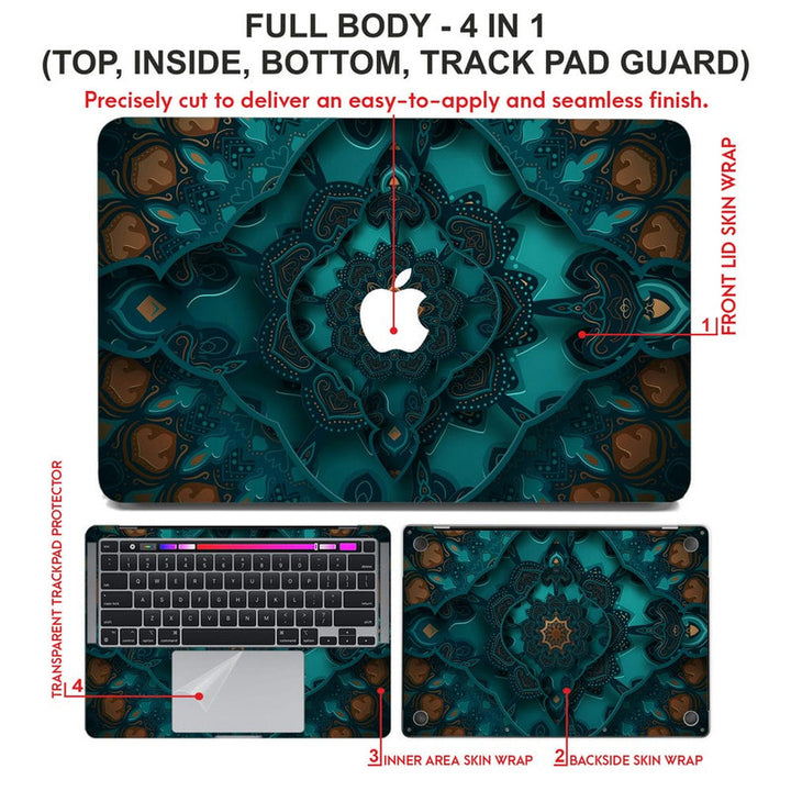 Laptop Skin for Apple MacBook - Green Shaded Mandla Art - SkinsLegend