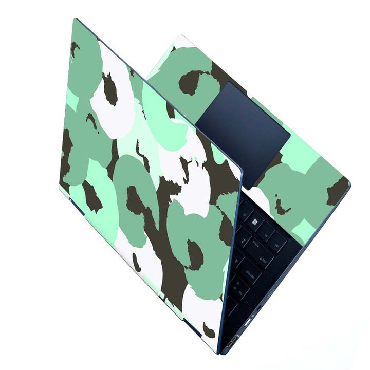 Full Panel Laptop Skin - Green Spirals on Grey