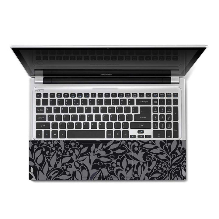 Full Panel Laptop Skin - Grey Leaves on Black