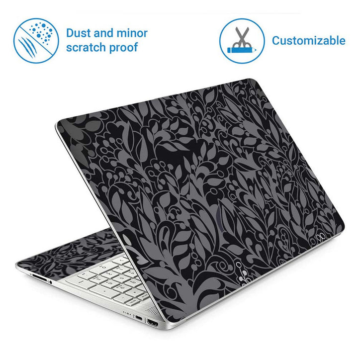 Full Panel Laptop Skin - Grey Leaves on Black