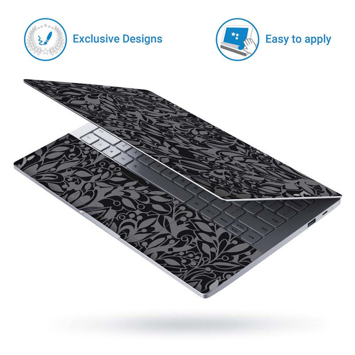 Full Panel Laptop Skin - Grey Leaves on Black