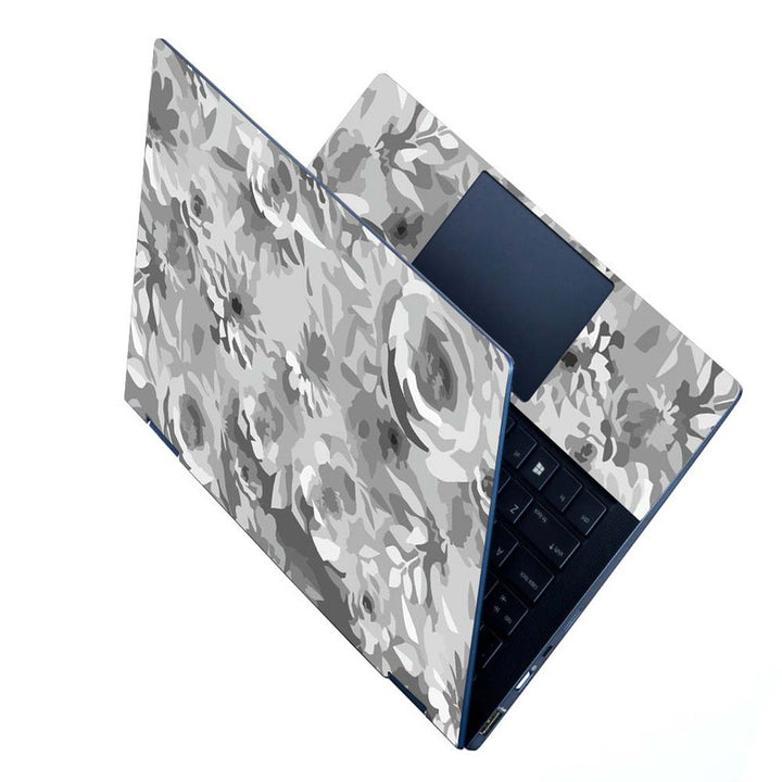 Full Panel Laptop Skin - Grey Shade Painted Flower Art