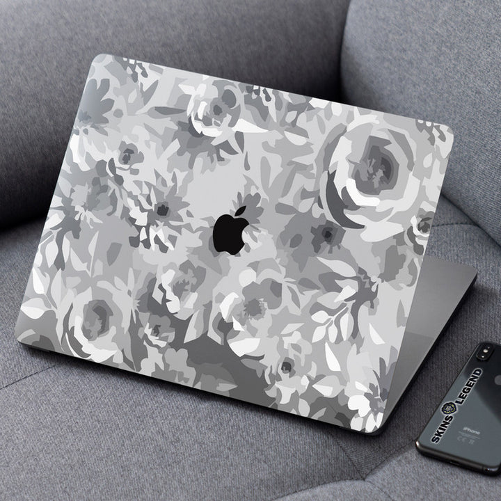 Laptop Skin for Apple MacBook - Grey Shade Painted Flower Art - SkinsLegend