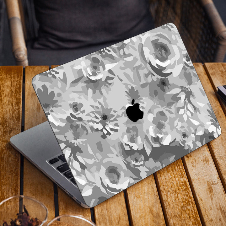 Laptop Skin for Apple MacBook - Grey Shade Painted Flower Art - SkinsLegend