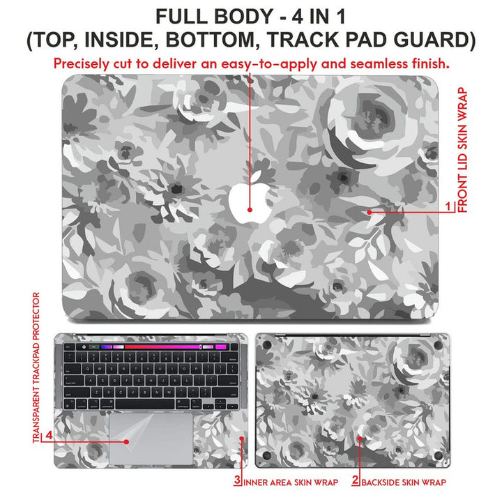 Laptop Skin for Apple MacBook - Grey Shade Painted Flower Art - SkinsLegend