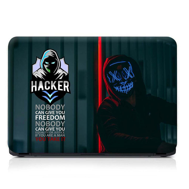 Full Panel Laptop Skin - Hacker Anonymous Neon Face Line Bars