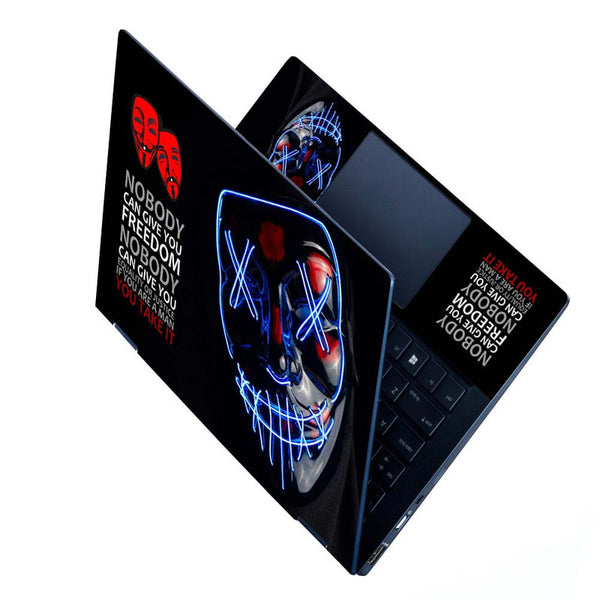 Full Panel Laptop Skin - Hacker Anonymous Neon Face Red Logo