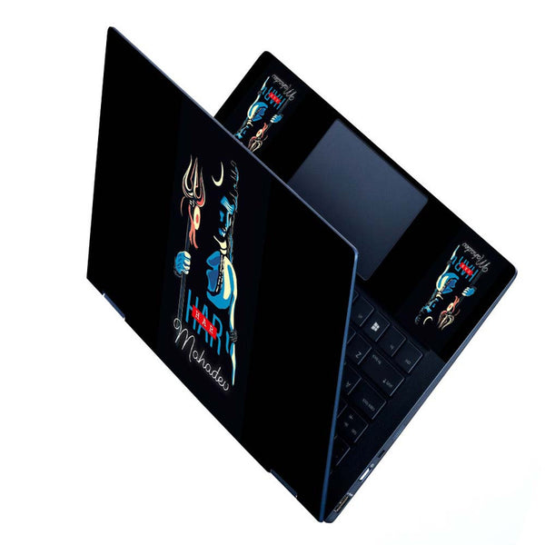 Full Panel Laptop Skin - Har Har Mahadev Blue Art