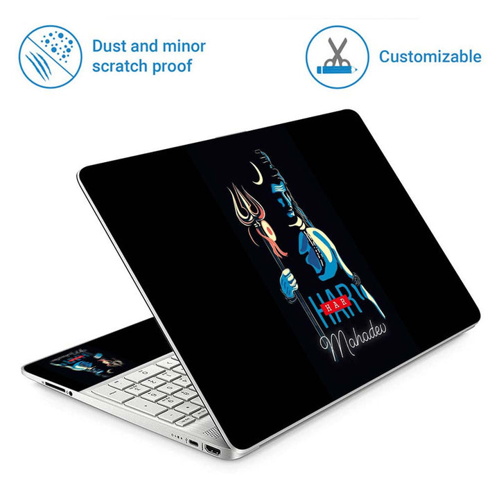 Full Panel Laptop Skin - Har Har Mahadev Blue Art