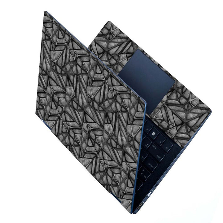 Full Panel Laptop Skin - Hard Net Design on Grey Wooden