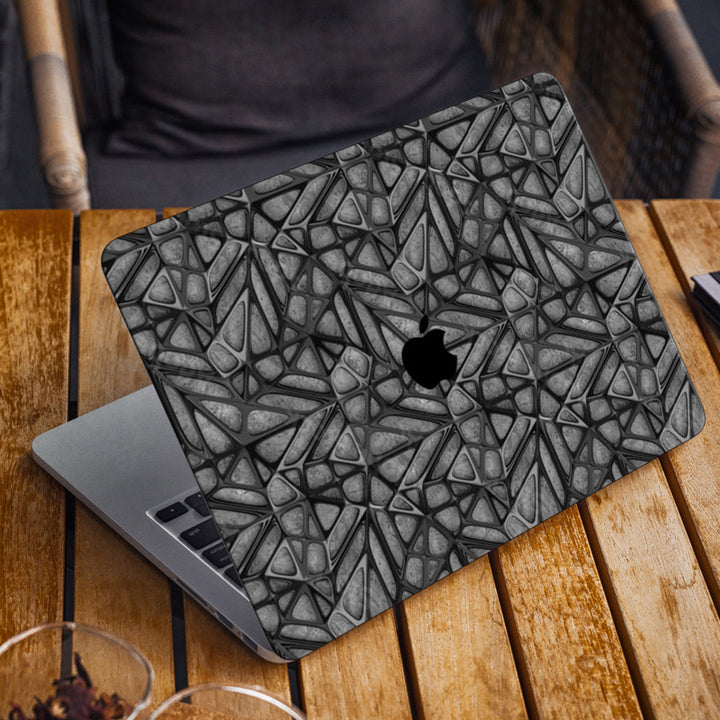 Laptop Skin for Apple MacBook - Hard Net Design on Grey Wooden - SkinsLegend