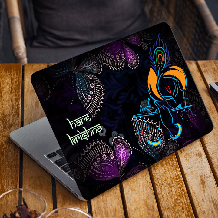 Laptop Skin for Apple MacBook - Hare Krishna Butterfly on Black - SkinsLegend