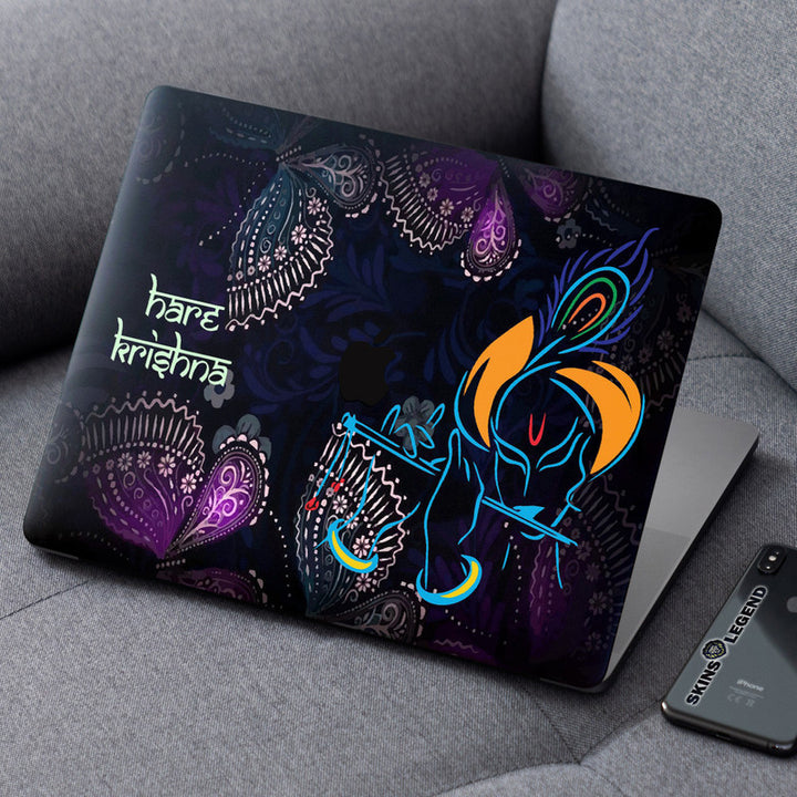 Laptop Skin for Apple MacBook - Hare Krishna Butterfly on Black - SkinsLegend