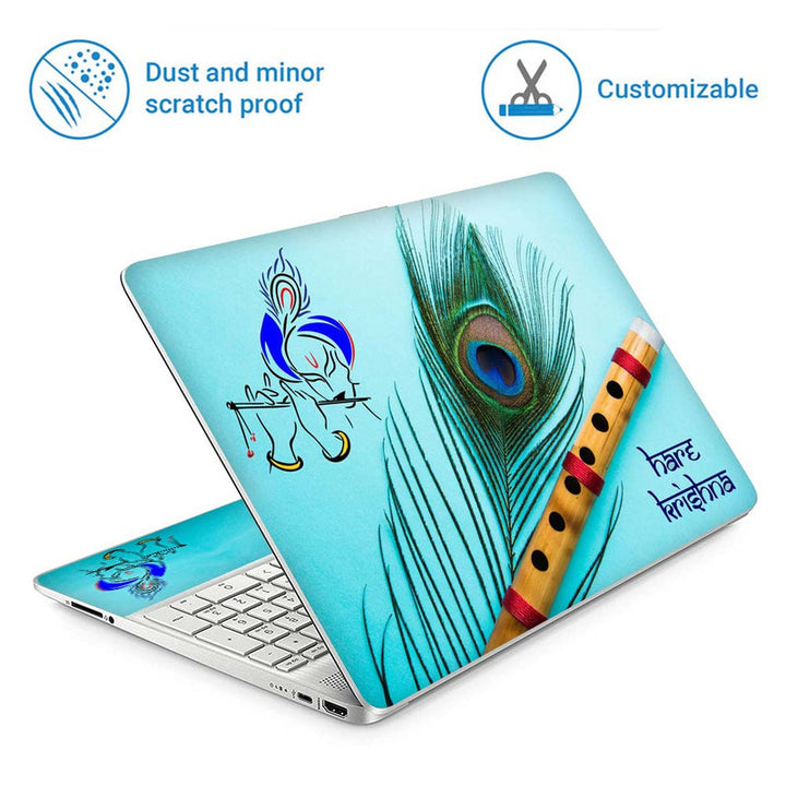 Full Panel Laptop Skin - Hare Krishna Sky Blue
