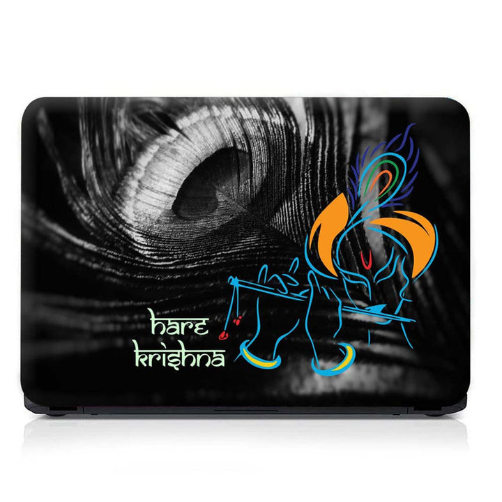 Full Panel Laptop Skin - Hare Krishna on Black Feather