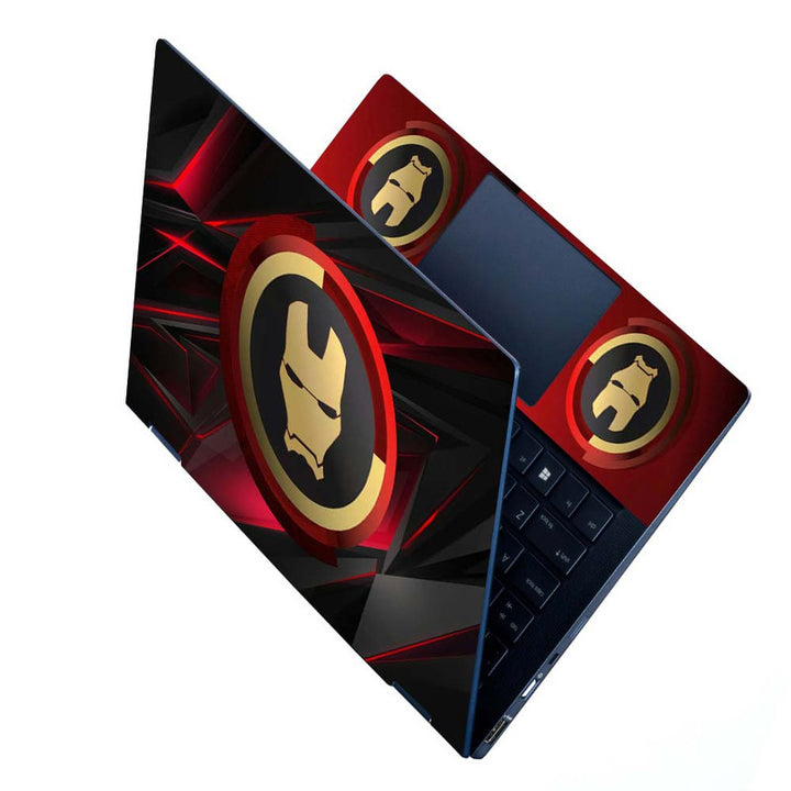 Full Panel Laptop Skin - Iron Man Logo on 3D Abstract