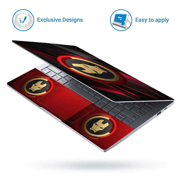 Full Panel Laptop Skin - Iron Man Logo on 3D Abstract