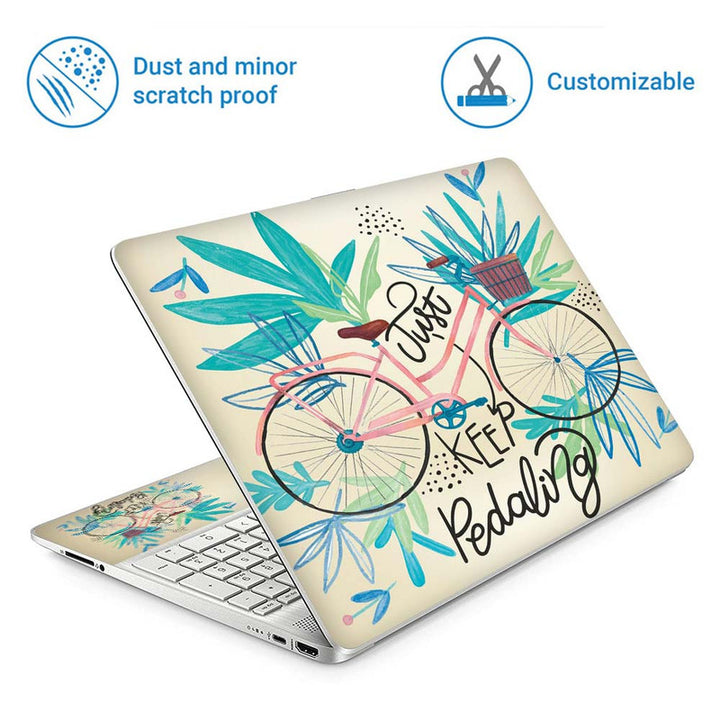 Full Panel Laptop Skin - Just Keep Pedaling Bicycle