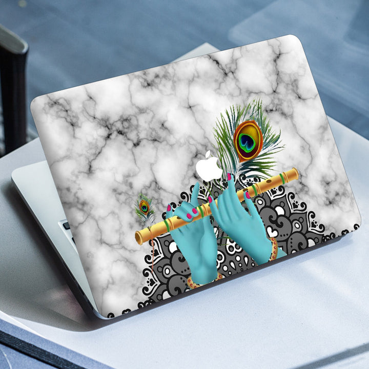 Laptop Skin for Apple MacBook - Krishna Blue Hands Flute - SkinsLegend