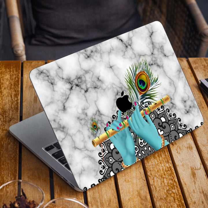 Laptop Skin for Apple MacBook - Krishna Blue Hands Flute - SkinsLegend