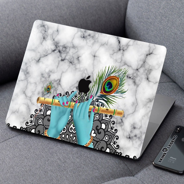 Laptop Skin for Apple MacBook - Krishna Blue Hands Flute - SkinsLegend