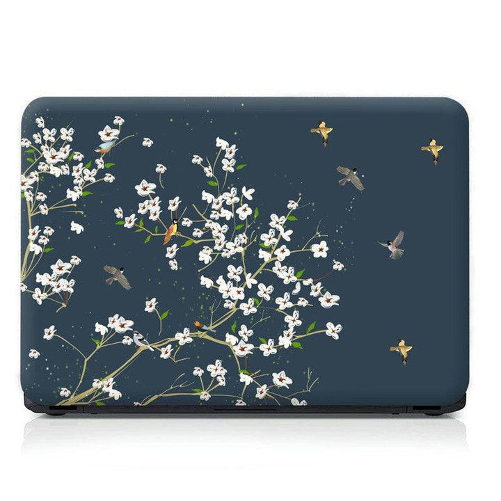 Laptop Skin - Birds White Floral Blossom