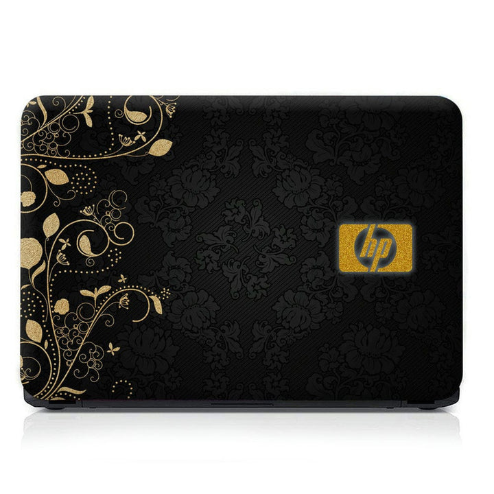 Laptop Skin - Golden Floral On Black Floral Hp